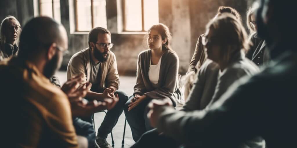 An image of a circle of individuals in a support group.