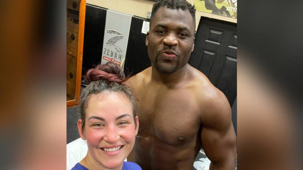 Francis Ngannou and his fiancée, Misha Tate