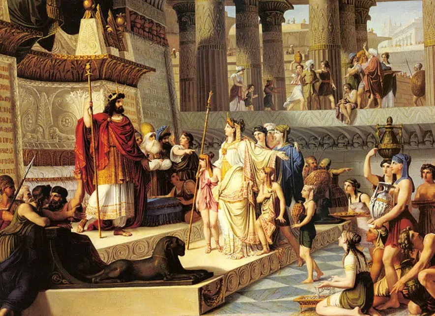 King Solomon receives guests in his palace