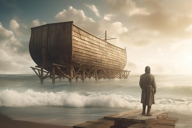 Noah looks at the ark